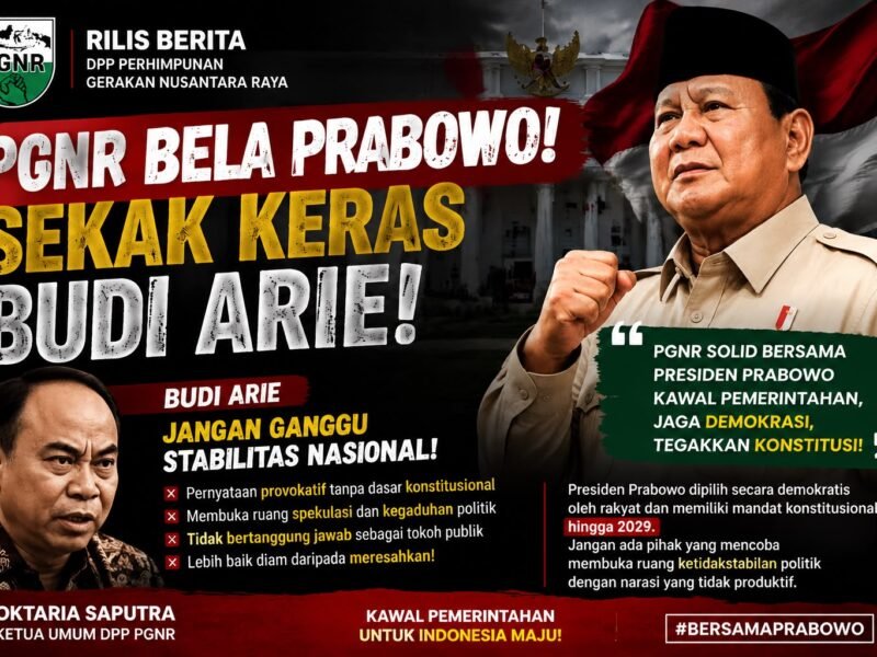 DPP PGNR Kecam Pernyataan Budi Arie, Tegaskan Pemerintahan Prabowo-Gibran Harus Dikawal Sampai 2029